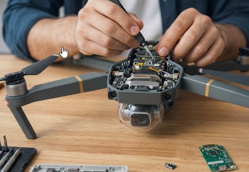 Réparation minutieuse de la carte électronique d'un drone loisir – Dronefix.fr